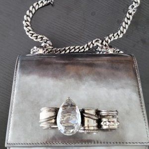 Alexander McQueen Silver Jeweled Satchel Bag